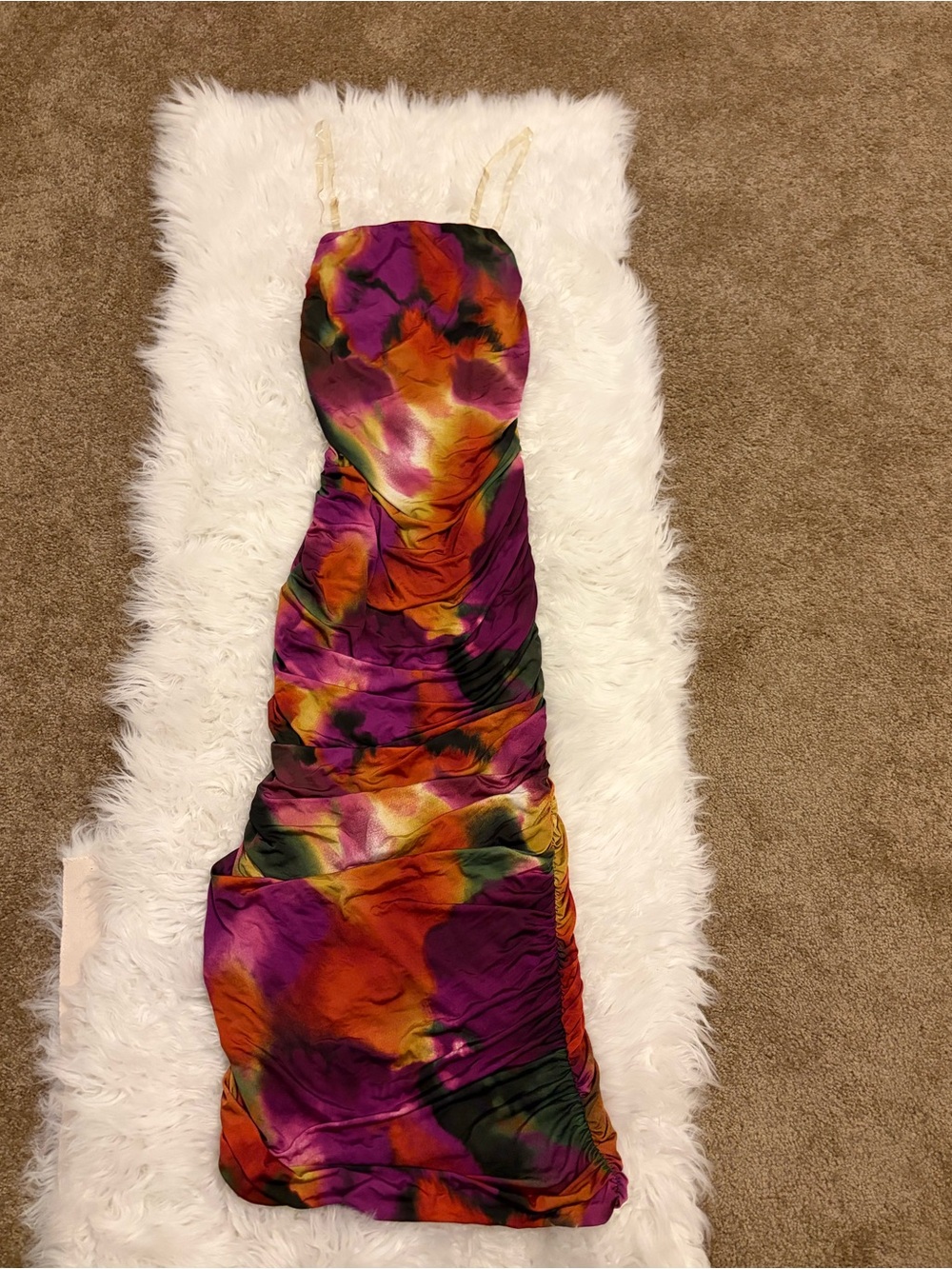 Multi-Color Tie-Dye Runched Maxi Dress